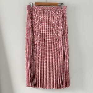 Max Studio | Pleated Skirt | pink coral and cream | Large